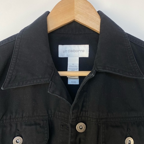 Liz Claiborne Black‎ Denim Jacket pockets 100% Cotton - Picture 2 of 7